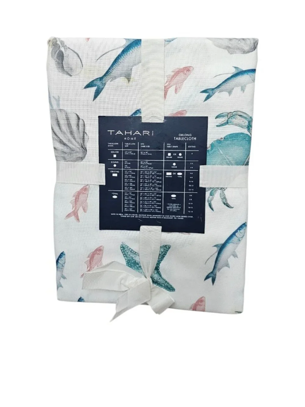 Tahari Home Oblong Coral Reef Tablecloth New Nautical 60”x84” Starfish Seashells